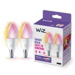 Pack duo 2x WiZ Smart LED E14 Bougie Dépolie 5W 470lm | Meilleur Rendu De Couleur - Dimmable - Remplacement 40W